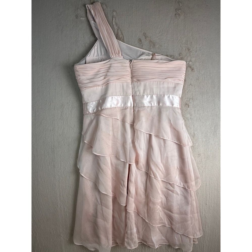 Adrianna Papell One Shoulder Chiffon Cocktail Dress Womens 10 Blush Pink Ruffle - Picture 6 of 10